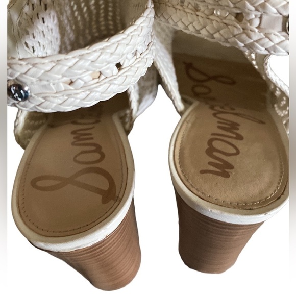 SAM EDELMAN “EVIE” 4”Leather Basket Weave Sandal Women’s 10 Neutral Ivor… - Picture 7 of 12
